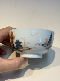 Ten Chinese Imari-style 'Riverscape' cups and saucers, Qianlong