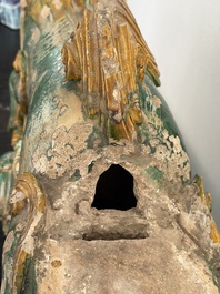 A large Chinese sancai-glazed pottery 'Buddhist Lion' roof tile, Ming