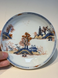 Ten Chinese Imari-style 'Riverscape' cups and saucers, Qianlong