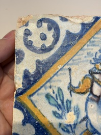 A polychrome Dutch Delft maiolica 'Drummer' diamond tile, 16th C.