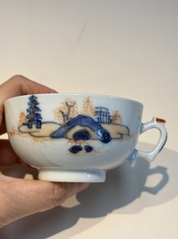 Ten Chinese Imari-style 'Riverscape' cups and saucers, Qianlong