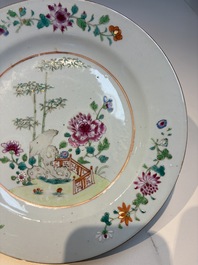 Six Chinese famille rose 'Flower Garden' plates, Qianlong