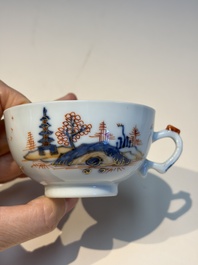 Ten Chinese Imari-style 'Riverscape' cups and saucers, Qianlong
