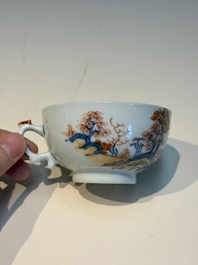 Ten Chinese Imari-style 'Riverscape' cups and saucers, Qianlong