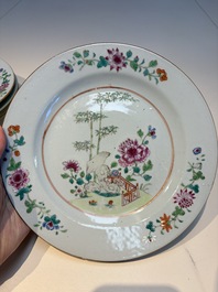 Six Chinese famille rose 'Flower Garden' plates, Qianlong