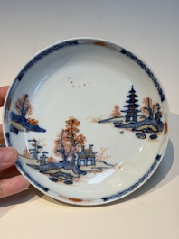 Ten Chinese Imari-style 'Riverscape' cups and saucers, Qianlong