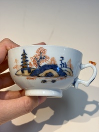 Ten Chinese Imari-style 'Riverscape' cups and saucers, Qianlong