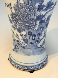 A Chinese blue and white five-piece garniture with birds among flowering branches, Qianlong