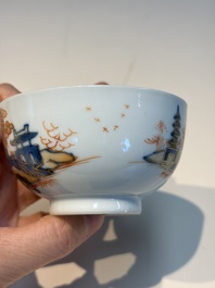 Ten Chinese Imari-style 'Riverscape' cups and saucers, Qianlong