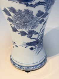 A Chinese blue and white five-piece garniture with birds among flowering branches, Qianlong