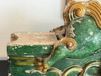 A large Chinese sancai-glazed pottery 'Buddhist Lion' roof tile, Ming