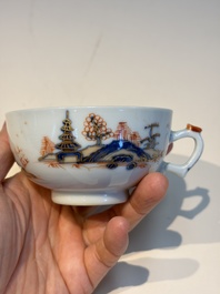 Ten Chinese Imari-style 'Riverscape' cups and saucers, Qianlong