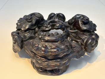 Two large Chinese carved wooden stands, 19th C.