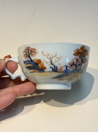 Ten Chinese Imari-style 'Riverscape' cups and saucers, Qianlong