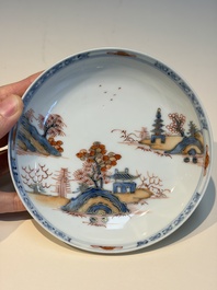 Ten Chinese Imari-style 'Riverscape' cups and saucers, Qianlong