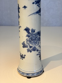 A Chinese blue and white five-piece garniture with birds among flowering branches, Qianlong