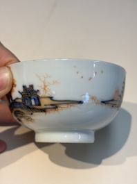 Ten Chinese Imari-style 'Riverscape' cups and saucers, Qianlong