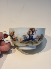 Ten Chinese Imari-style 'Riverscape' cups and saucers, Qianlong
