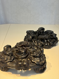 Two large Chinese carved wooden stands, 19th C.