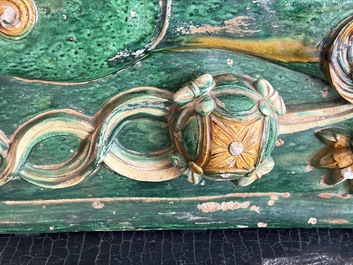 A large Chinese sancai-glazed pottery 'Buddhist Lion' roof tile, Ming