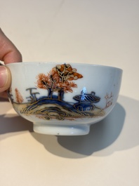 Ten Chinese Imari-style 'Riverscape' cups and saucers, Qianlong