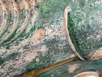 A large Chinese sancai-glazed pottery 'Buddhist Lion' roof tile, Ming