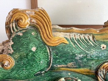 A large Chinese sancai-glazed pottery 'Buddhist Lion' roof tile, Ming