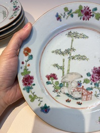 Six Chinese famille rose 'Flower Garden' plates, Qianlong