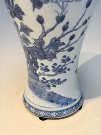 A Chinese blue and white five-piece garniture with birds among flowering branches, Qianlong