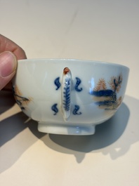 Ten Chinese Imari-style 'Riverscape' cups and saucers, Qianlong