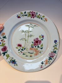 Six Chinese famille rose 'Flower Garden' plates, Qianlong