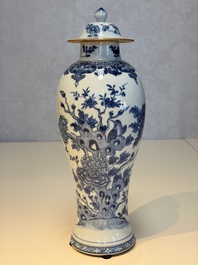 A Chinese blue and white five-piece garniture with birds among flowering branches, Qianlong
