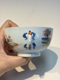 Ten Chinese Imari-style 'Riverscape' cups and saucers, Qianlong