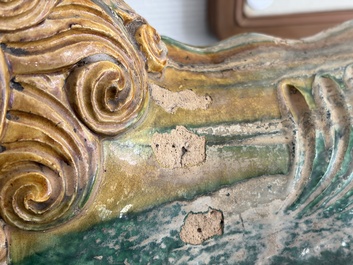 A large Chinese sancai-glazed pottery 'Buddhist Lion' roof tile, Ming