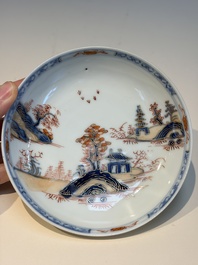Ten Chinese Imari-style 'Riverscape' cups and saucers, Qianlong