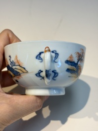 Ten Chinese Imari-style 'Riverscape' cups and saucers, Qianlong