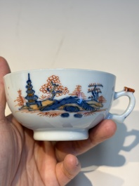 Ten Chinese Imari-style 'Riverscape' cups and saucers, Qianlong