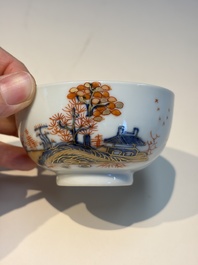 Ten Chinese Imari-style 'Riverscape' cups and saucers, Qianlong