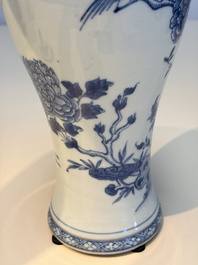 A Chinese blue and white five-piece garniture with birds among flowering branches, Qianlong