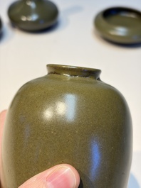 Four Chinese teadust-glazed vases and a brush washer, 19th C.
