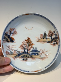 Ten Chinese Imari-style 'Riverscape' cups and saucers, Qianlong