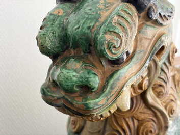 A large Chinese sancai-glazed pottery 'Buddhist Lion' roof tile, Ming