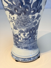 A Chinese blue and white five-piece garniture with birds among flowering branches, Qianlong