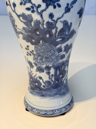 A Chinese blue and white five-piece garniture with birds among flowering branches, Qianlong