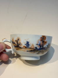 Ten Chinese Imari-style 'Riverscape' cups and saucers, Qianlong