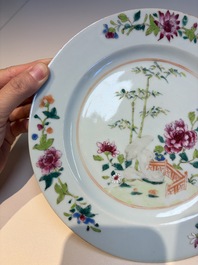 Six Chinese famille rose 'Flower Garden' plates, Qianlong