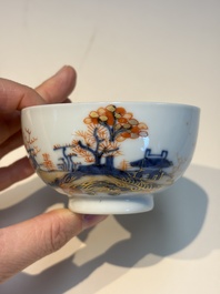 Ten Chinese Imari-style 'Riverscape' cups and saucers, Qianlong
