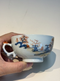 Ten Chinese Imari-style 'Riverscape' cups and saucers, Qianlong