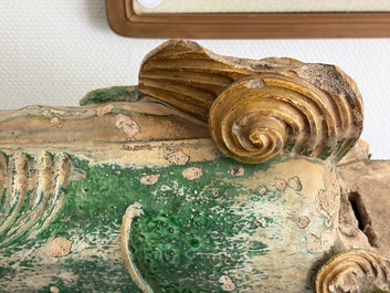 A large Chinese sancai-glazed pottery 'Buddhist Lion' roof tile, Ming