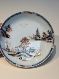 Ten Chinese Imari-style 'Riverscape' cups and saucers, Qianlong